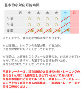 早瀬トレーナースケジュール